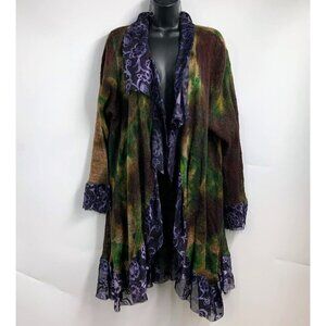 Grau Vintage Women's Knit Watercolor Art To Wear Open Front Cardigan One Size